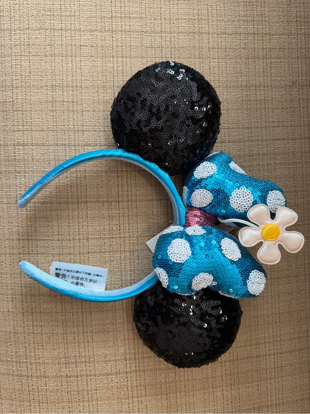 Disney Sequin Minnie Ears Headband in Black and Turquoise with White Polka Dots